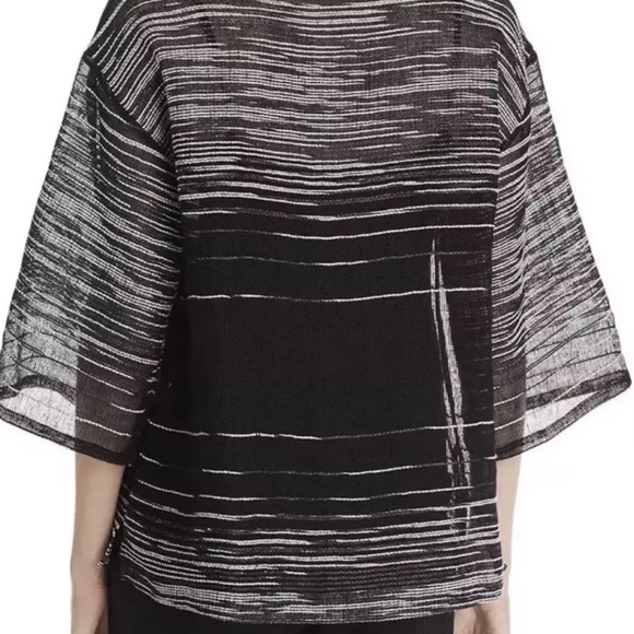 EILEEN FISHER BLACK ILLUSION ORGANIC LINEN MESH BATEAU NECK TOP Sz  S/P $218 NWT - Picture 3 of 9